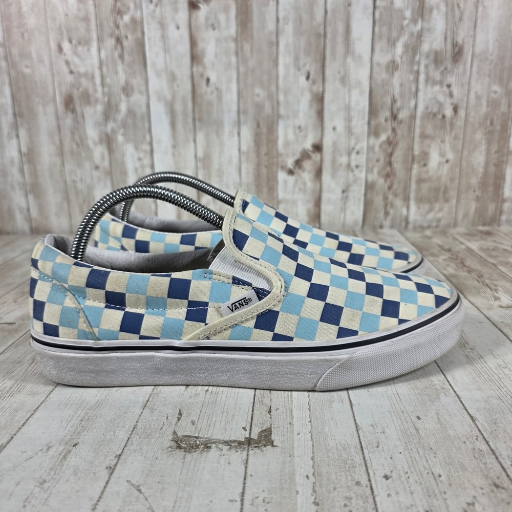 Vans Classic‎ Slip-On Blue Checkerboard Canvas Skate Shoes Womens 10.5